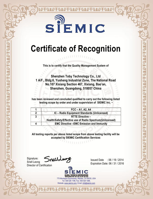 SIEMIC authorization certificate